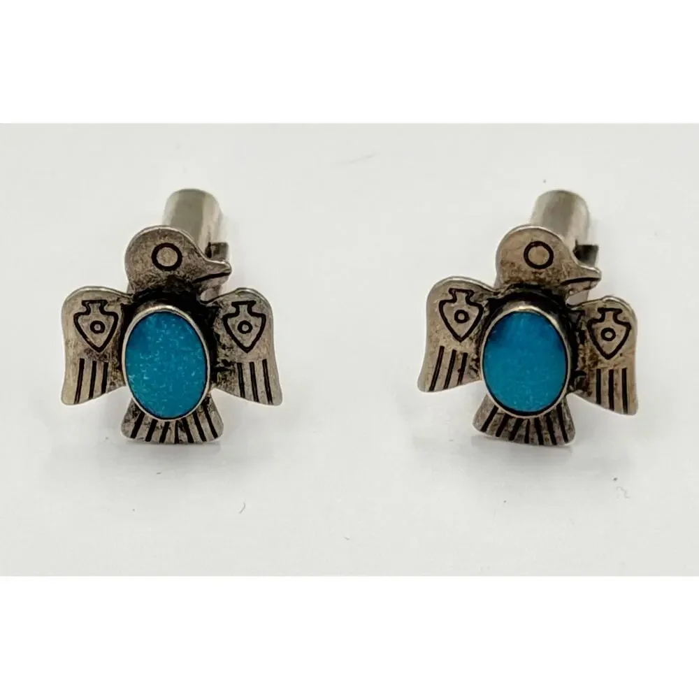 Vintage Native American Thunderbird Turquoise Sterling Cufflinks PAT.2472958